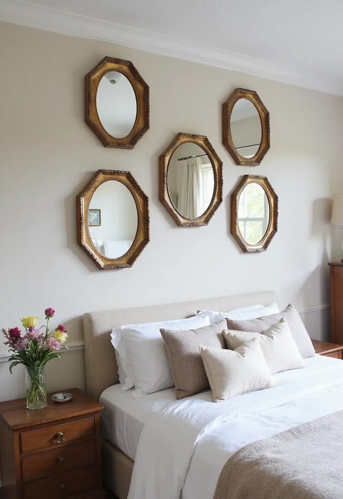 30 Bedroom Dressing Mirror Ideas That Add Light & Depth 30 30 Bedroom Dressing Mirror Ideas That Add Light & Depth - 29. Vintage Octagonal Mirrors