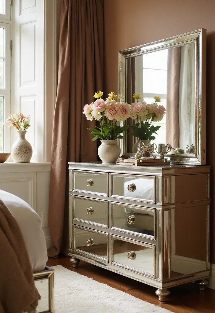 30 Bedroom Dressing Mirror Ideas That Add Light & Depth 4 30 Bedroom Dressing Mirror Ideas That Add Light & Depth - 3. Mirrored Furniture