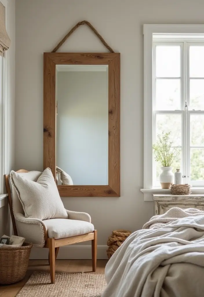 30 Bedroom Dressing Mirror Ideas That Add Light & Depth 8 30 Bedroom Dressing Mirror Ideas That Add Light & Depth - 7. Rustic Farmhouse Mirrors