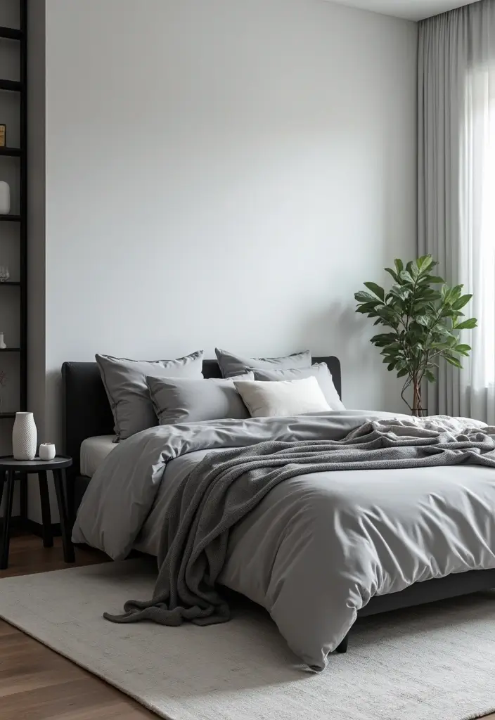 30 Bedroom Ideas with Grey Bed That Look Chic and Balanced 2 30 Bedroom Ideas with Grey Bed That Look Chic and Balanced - 1. Monochromatic Minimalism