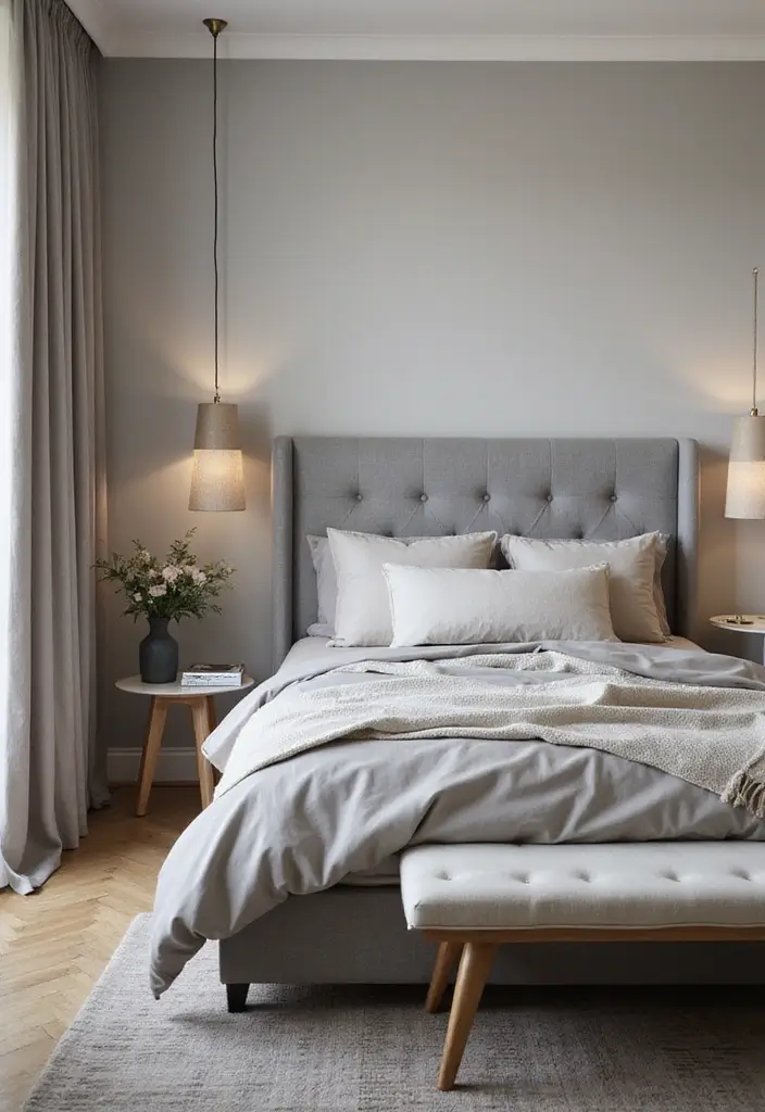 30 Bedroom Ideas with Grey Bed That Look Chic and Balanced 11 30 Bedroom Ideas with Grey Bed That Look Chic and Balanced - 10. Elegant Neutrals