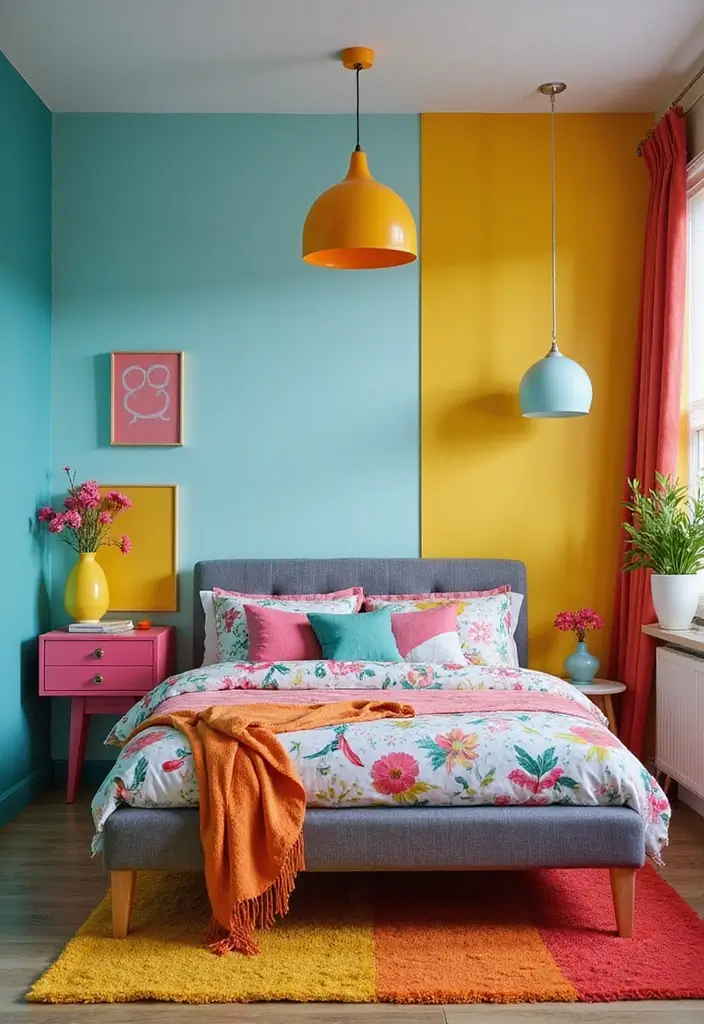 30 Bedroom Ideas with Grey Bed That Look Chic and Balanced 12 30 Bedroom Ideas with Grey Bed That Look Chic and Balanced - 11. Vibrant Contrast