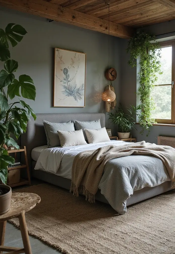 30 Bedroom Ideas with Grey Bed That Look Chic and Balanced 13 30 Bedroom Ideas with Grey Bed That Look Chic and Balanced - 12. Nature-Inspired