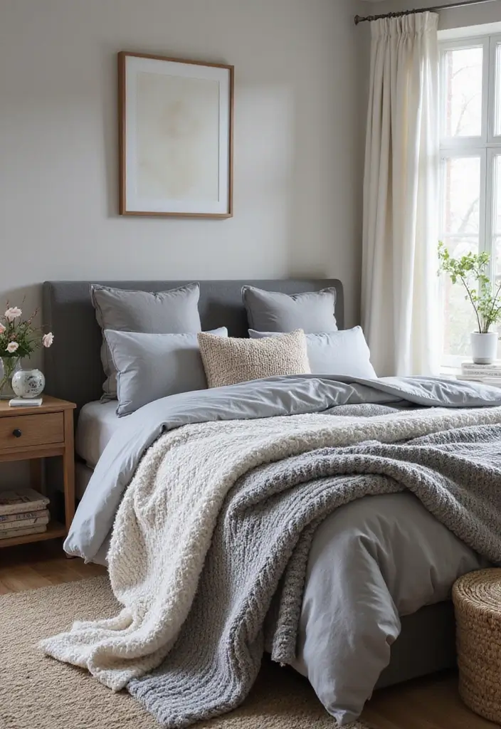 30 Bedroom Ideas with Grey Bed That Look Chic and Balanced 18 30 Bedroom Ideas with Grey Bed That Look Chic and Balanced - 17. Textural Harmony