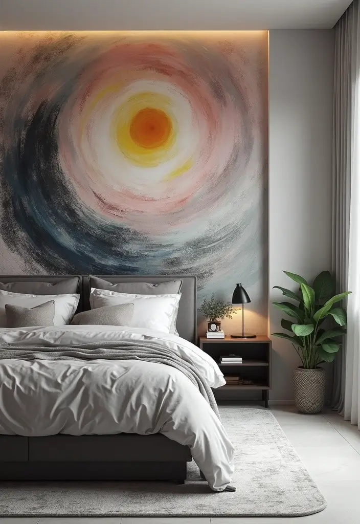 30 Bedroom Ideas with Grey Bed That Look Chic and Balanced 19 30 Bedroom Ideas with Grey Bed That Look Chic and Balanced - 18. Artistic Walls