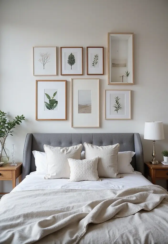 30 Bedroom Ideas with Grey Bed That Look Chic and Balanced 26 30 Bedroom Ideas with Grey Bed That Look Chic and Balanced - 25. Personal Gallery Wall