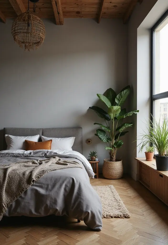30 Bedroom Ideas with Grey Bed That Look Chic and Balanced 5 30 Bedroom Ideas with Grey Bed That Look Chic and Balanced - 4. Earthy Tones