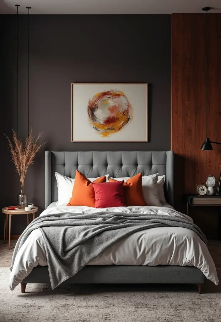 30 Bedroom Ideas with Grey Bed That Look Chic and Balanced 6 30 Bedroom Ideas with Grey Bed That Look Chic and Balanced - 5. Bold Accent Walls