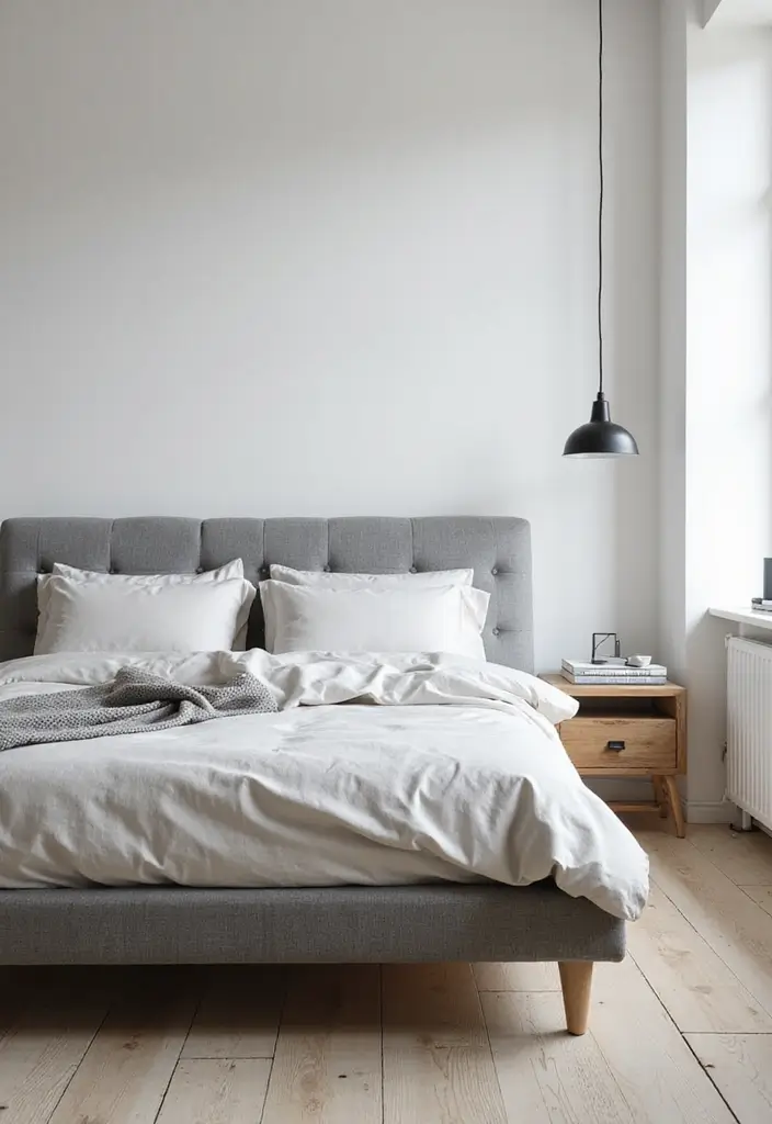 30 Bedroom Ideas with Grey Bed That Look Chic and Balanced 7 30 Bedroom Ideas with Grey Bed That Look Chic and Balanced - 6. Scandinavian Simplicity