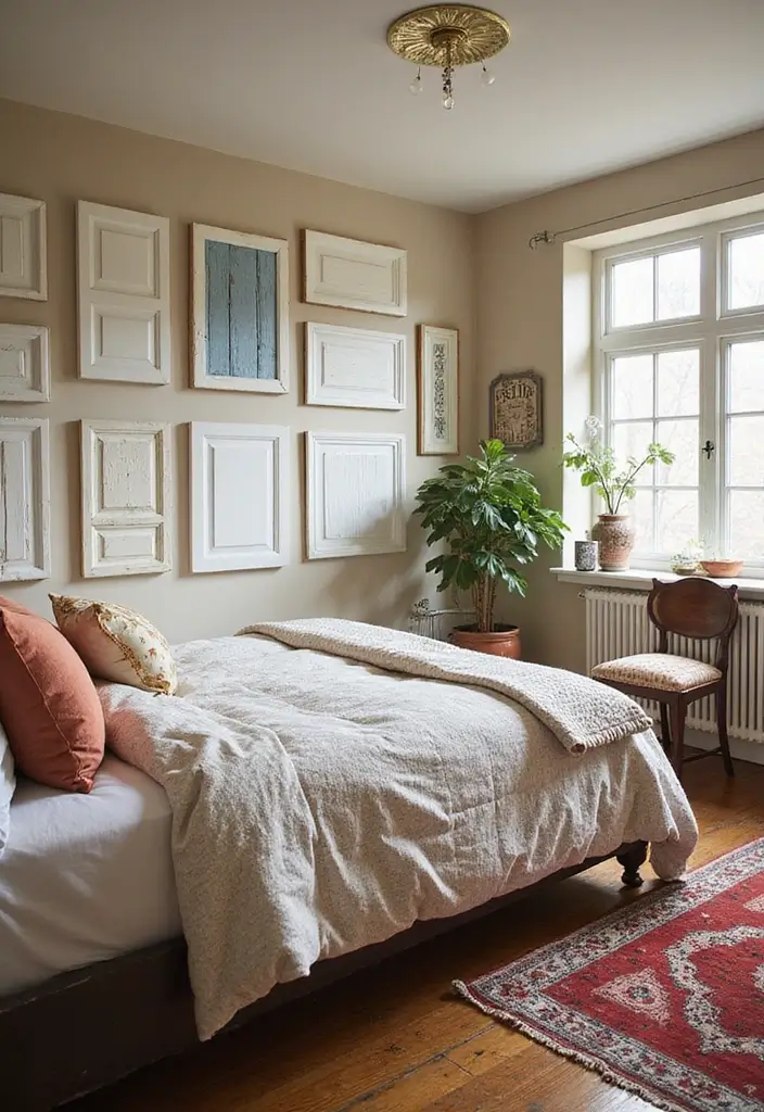 30 Bedroom Wall Paneling Ideas That Add Texture & Warmth 22 30 Bedroom Wall Paneling Ideas That Add Texture & Warmth - 21. Upcycled Door Panels