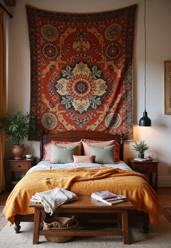 30 Bedroom Wall Paneling Ideas That Add Texture & Warmth 23 30 Bedroom Wall Paneling Ideas That Add Texture & Warmth - 22. Tapestry Accents