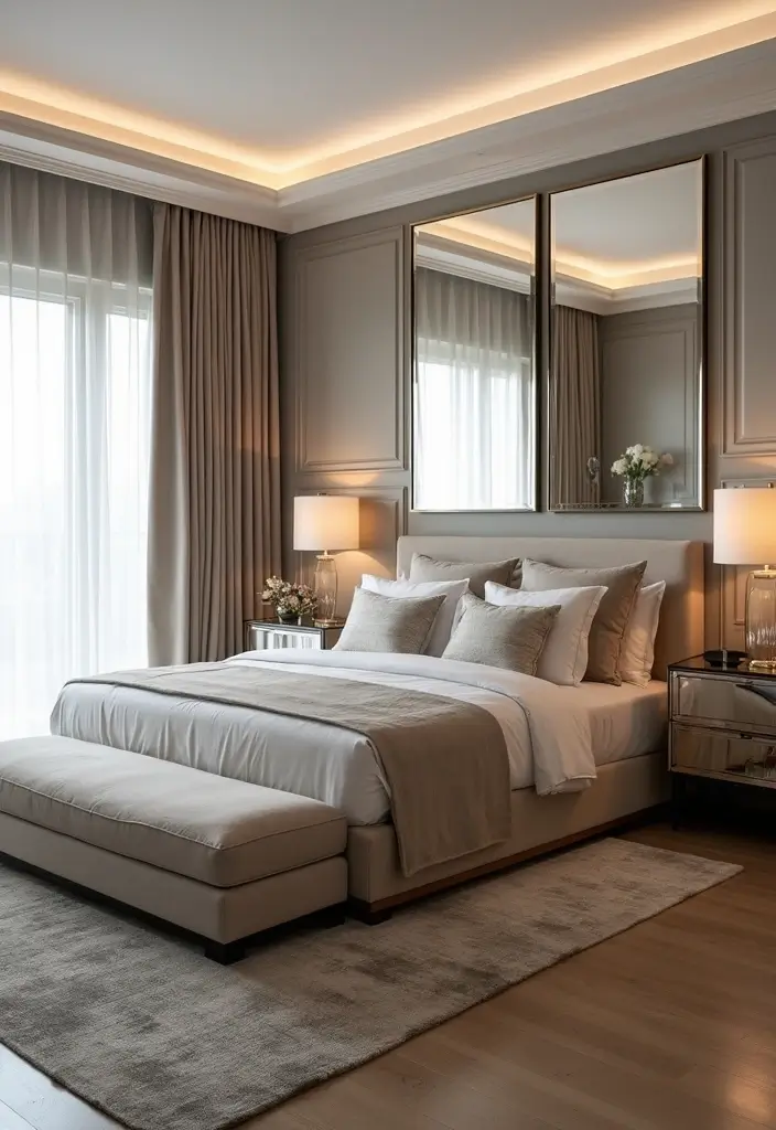 30 Bedroom Wall Paneling Ideas That Add Texture & Warmth 24 30 Bedroom Wall Paneling Ideas That Add Texture & Warmth - 23. Antique Mirror Panels