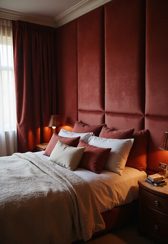 30 Bedroom Wall Paneling Ideas That Add Texture & Warmth 26 30 Bedroom Wall Paneling Ideas That Add Texture & Warmth - 25. Velvet Wall Panels