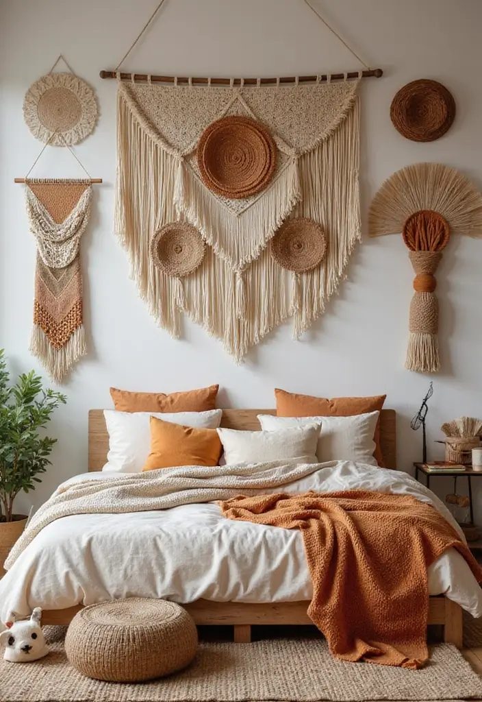 30 Bedroom Wall Paneling Ideas That Add Texture & Warmth 29 30 Bedroom Wall Paneling Ideas That Add Texture & Warmth - 28. Woven Wall Hangings