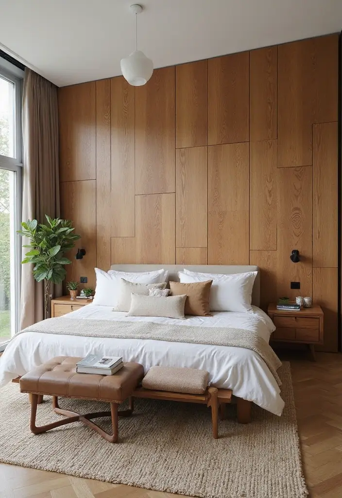 30 Bedroom Wall Paneling Ideas That Add Texture & Warmth 7 30 Bedroom Wall Paneling Ideas That Add Texture & Warmth - 6. Modular Wooden Panels