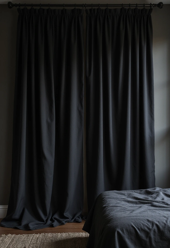 30 Black Aesthetic Bedroom Ideas That Are Sleek and Stylish 11 30 Black Aesthetic Bedroom Ideas That Are Sleek and Stylish - 10. Dramatic Curtains