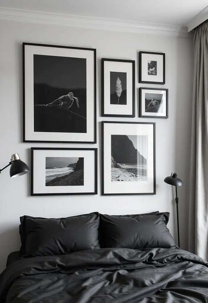 30 Black Aesthetic Bedroom Ideas That Are Sleek and Stylish 12 30 Black Aesthetic Bedroom Ideas That Are Sleek and Stylish - 11. Gallery Wall