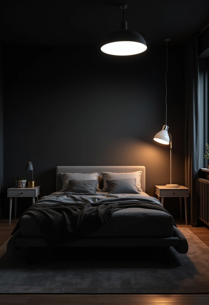 30 Black Aesthetic Bedroom Ideas That Are Sleek and Stylish 16 30 Black Aesthetic Bedroom Ideas That Are Sleek and Stylish - 15. Layered Lighting