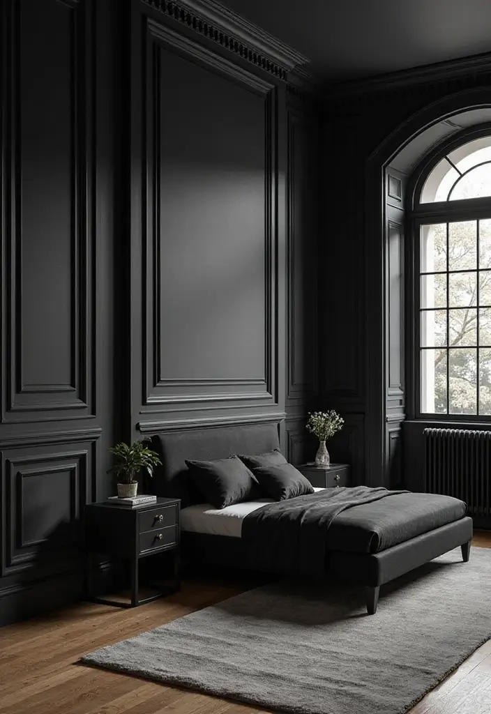 30 Black Aesthetic Bedroom Ideas That Are Sleek and Stylish 17 30 Black Aesthetic Bedroom Ideas That Are Sleek and Stylish - 16. Black Trim and Moldings