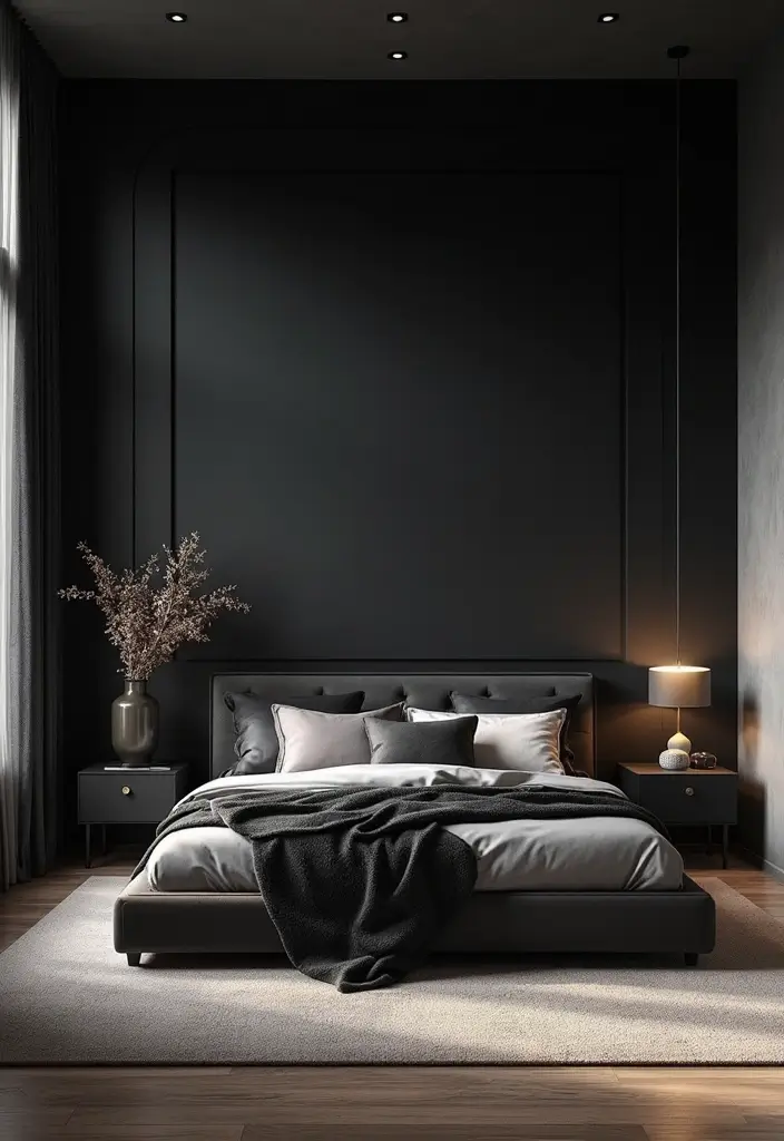 30 Black Aesthetic Bedroom Ideas That Are Sleek and Stylish 19 30 Black Aesthetic Bedroom Ideas That Are Sleek and Stylish - 18. Bold Black Accent Wall
