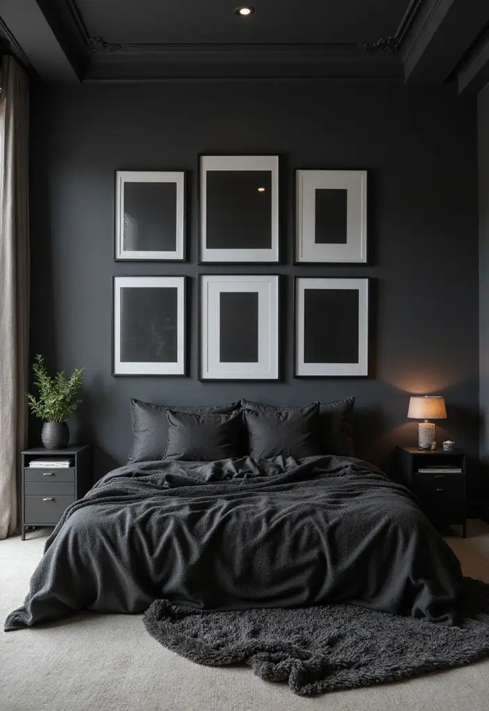 30 Black Aesthetic Bedroom Ideas That Are Sleek and Stylish 20 30 Black Aesthetic Bedroom Ideas That Are Sleek and Stylish - 19. Minimalist Frames for Art