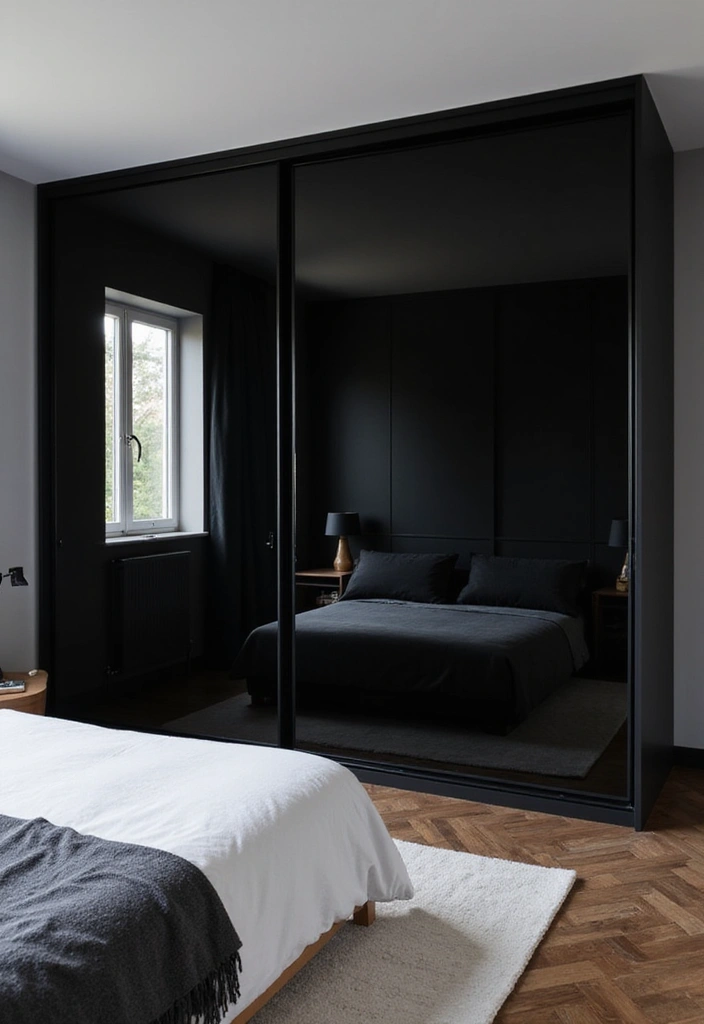 30 Black Aesthetic Bedroom Ideas That Are Sleek and Stylish 21 30 Black Aesthetic Bedroom Ideas That Are Sleek and Stylish - 20. Sliding Door Wardrobe