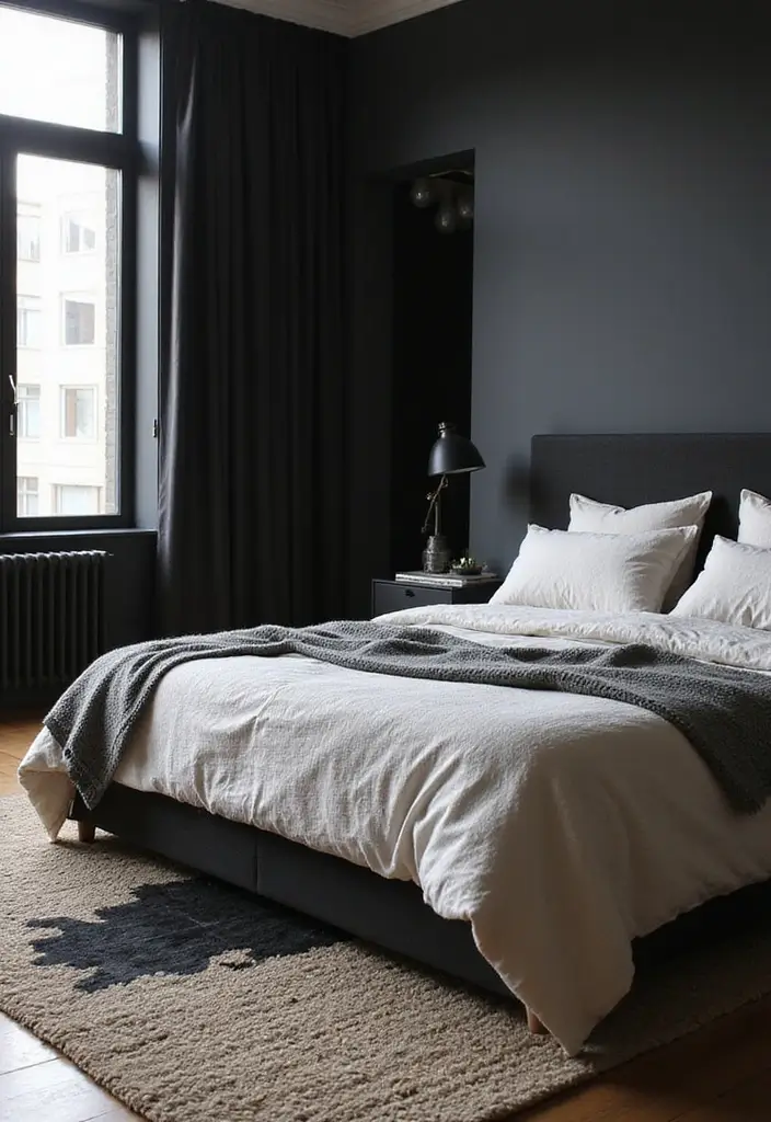 30 Black Aesthetic Bedroom Ideas That Are Sleek and Stylish 22 30 Black Aesthetic Bedroom Ideas That Are Sleek and Stylish - 21. Layered Rugs