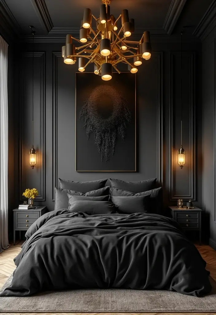30 Black Aesthetic Bedroom Ideas That Are Sleek and Stylish 23 30 Black Aesthetic Bedroom Ideas That Are Sleek and Stylish - 22. Black and Gold Theme