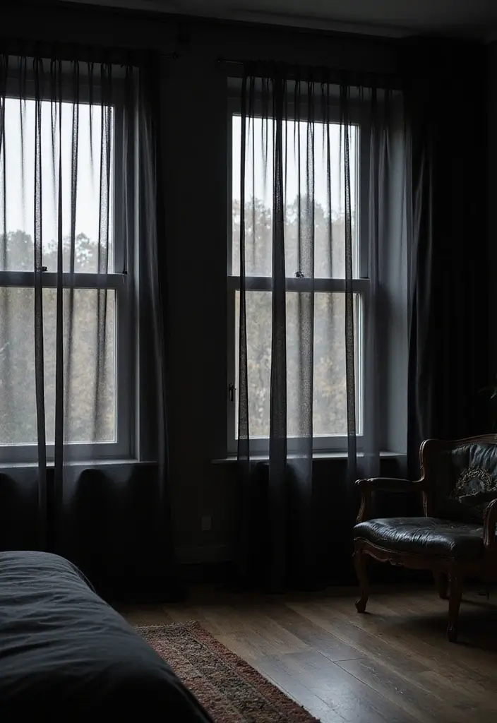 30 Black Aesthetic Bedroom Ideas That Are Sleek and Stylish 24 30 Black Aesthetic Bedroom Ideas That Are Sleek and Stylish - 23. Minimalist Curtains