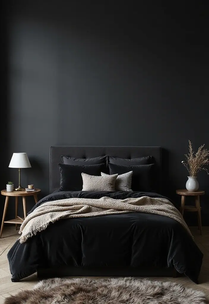 30 Black Aesthetic Bedroom Ideas That Are Sleek and Stylish 4 30 Black Aesthetic Bedroom Ideas That Are Sleek and Stylish - 3. Textured Layers