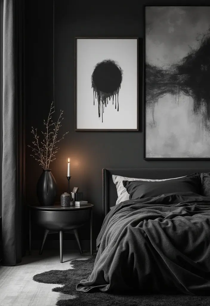 30 Black Aesthetic Bedroom Ideas That Are Sleek and Stylish 5 30 Black Aesthetic Bedroom Ideas That Are Sleek and Stylish - 4. Artful Accents