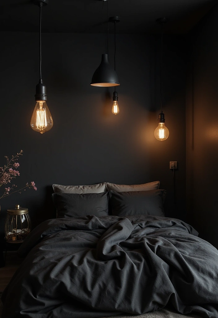 30 Black Aesthetic Bedroom Ideas That Are Sleek and Stylish 7 30 Black Aesthetic Bedroom Ideas That Are Sleek and Stylish - 6. Lighting Elegance