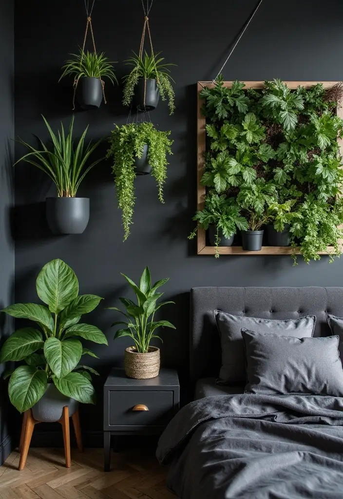 30 Black Aesthetic Bedroom Ideas That Are Sleek and Stylish 8 30 Black Aesthetic Bedroom Ideas That Are Sleek and Stylish - 7. Greenery Touch