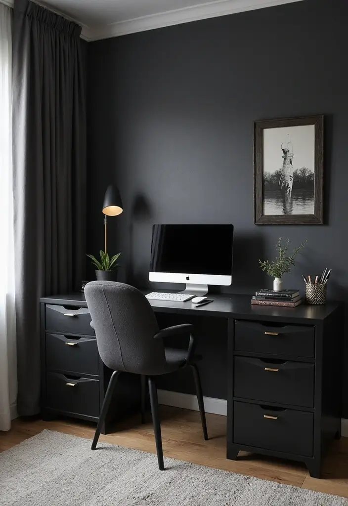 30 Black Aesthetic Bedroom Ideas That Are Sleek and Stylish 10 30 Black Aesthetic Bedroom Ideas That Are Sleek and Stylish - 9. Functional Workspace