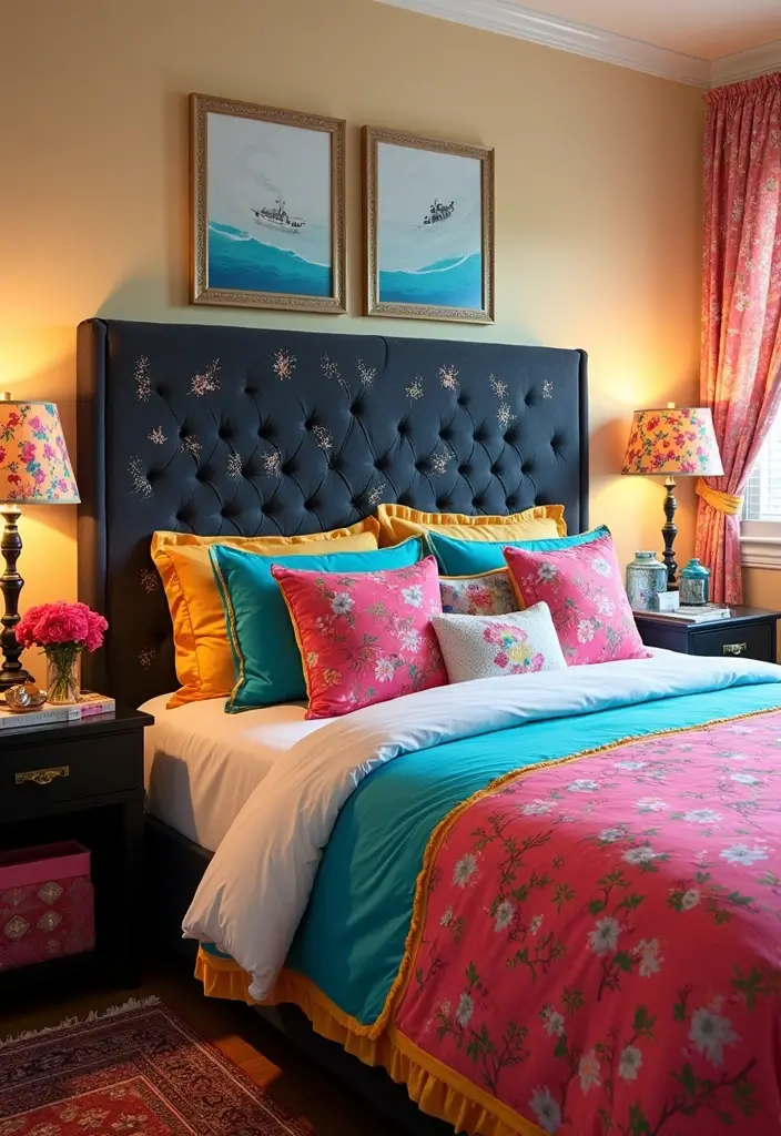 30 Black Headboard Bedroom Ideas That Make a Bold Statement 11 30 Black Headboard Bedroom Ideas That Make a Bold Statement - 10. Playful Patterns