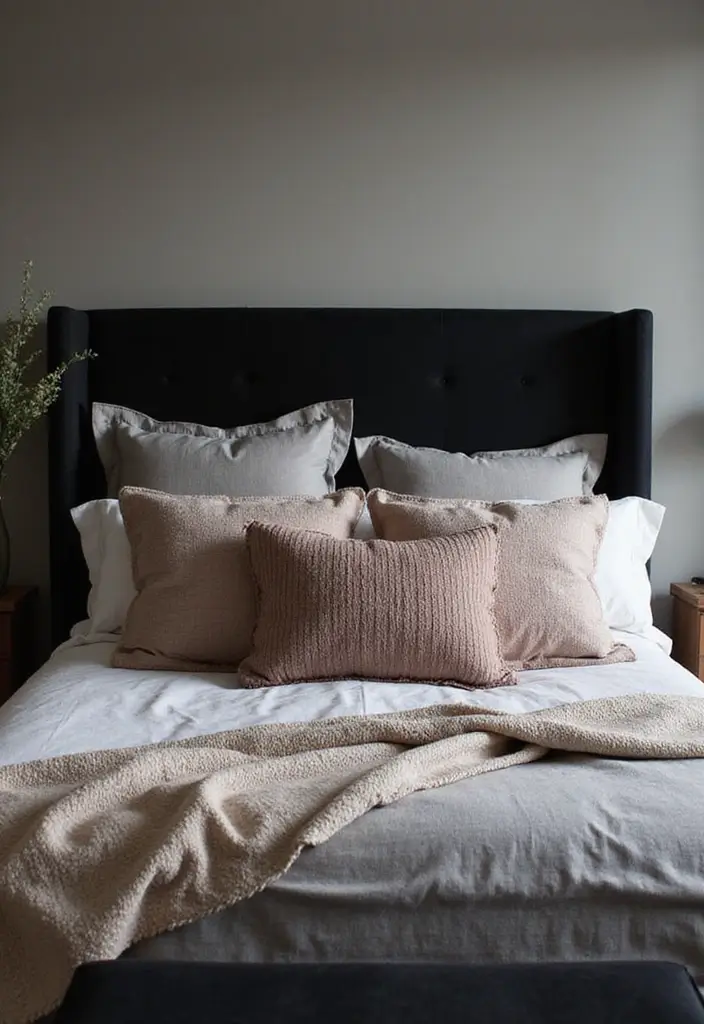 30 Black Headboard Bedroom Ideas That Make a Bold Statement 14 30 Black Headboard Bedroom Ideas That Make a Bold Statement - 13. Layered Bedding