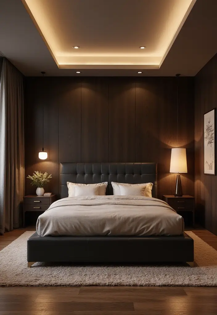 30 Black Headboard Bedroom Ideas That Make a Bold Statement 15 30 Black Headboard Bedroom Ideas That Make a Bold Statement - 14. Dark Wood Accents