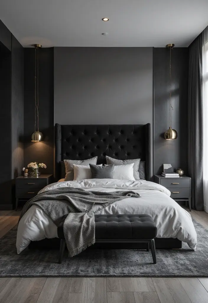 30 Black Headboard Bedroom Ideas That Make a Bold Statement 16 30 Black Headboard Bedroom Ideas That Make a Bold Statement - 15. Monochromatic Magic