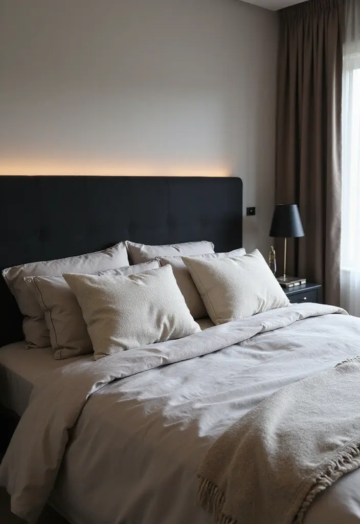 30 Black Headboard Bedroom Ideas That Make a Bold Statement 22 30 Black Headboard Bedroom Ideas That Make a Bold Statement - 21. Contemporary Comfort