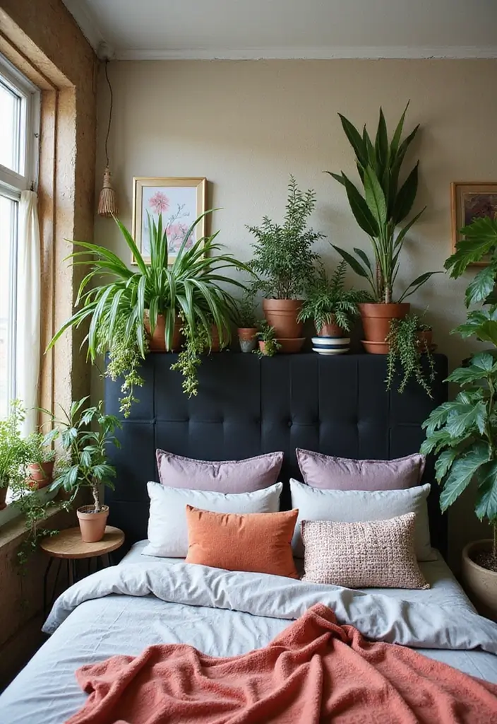 30 Black Headboard Bedroom Ideas That Make a Bold Statement 23 30 Black Headboard Bedroom Ideas That Make a Bold Statement - 22. Greenery and Black