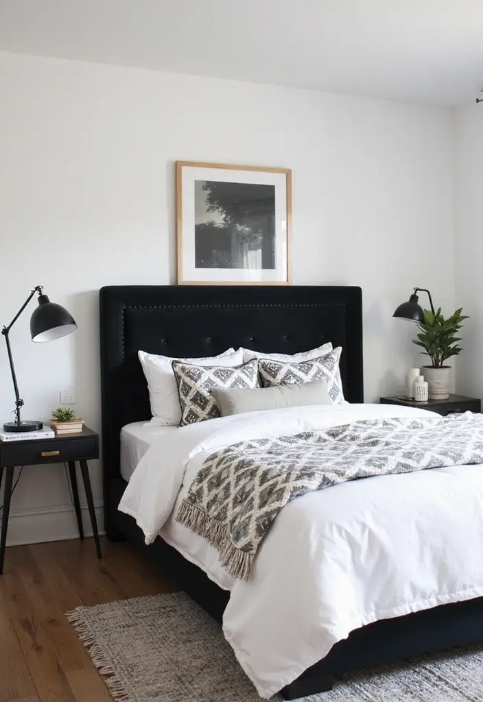 30 Black Headboard Bedroom Ideas That Make a Bold Statement 9 30 Black Headboard Bedroom Ideas That Make a Bold Statement - 8. Black and White Contrast