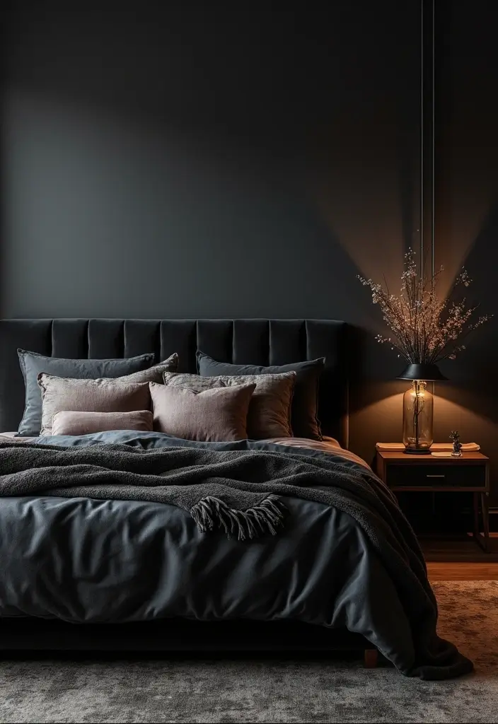 30 Black Headboard Bedroom Ideas That Make a Bold Statement 10 30 Black Headboard Bedroom Ideas That Make a Bold Statement - 9. Dark & Dramatic