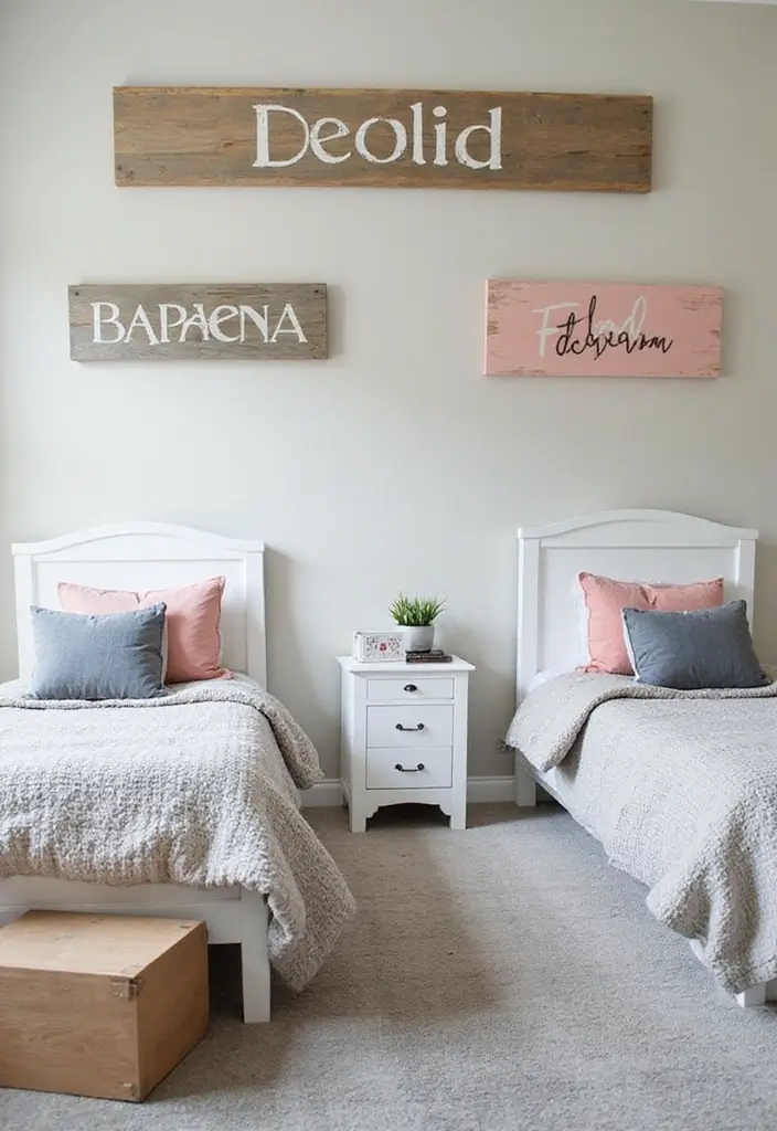30 Brother and Sister Shared Bedroom Ideas That Balance Both Styles 18 30 Brother and Sister Shared Bedroom Ideas That Balance Both Styles - 17. Personalized Name Signs