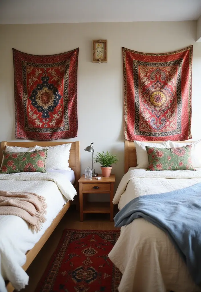 30 Brother and Sister Shared Bedroom Ideas That Balance Both Styles 25 30 Brother and Sister Shared Bedroom Ideas That Balance Both Styles - 24. Vibrant Fabric Wall Hangings