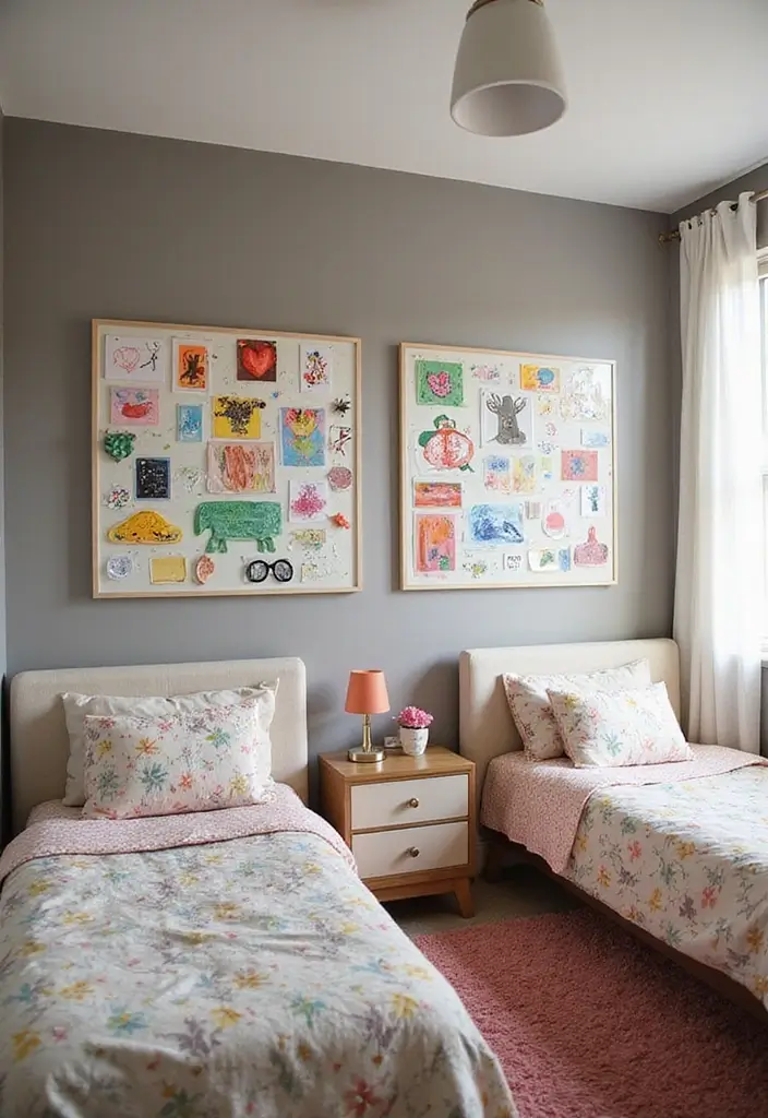 30 Brother and Sister Shared Bedroom Ideas That Balance Both Styles 28 30 Brother and Sister Shared Bedroom Ideas That Balance Both Styles - 27. Artistic Display Boards