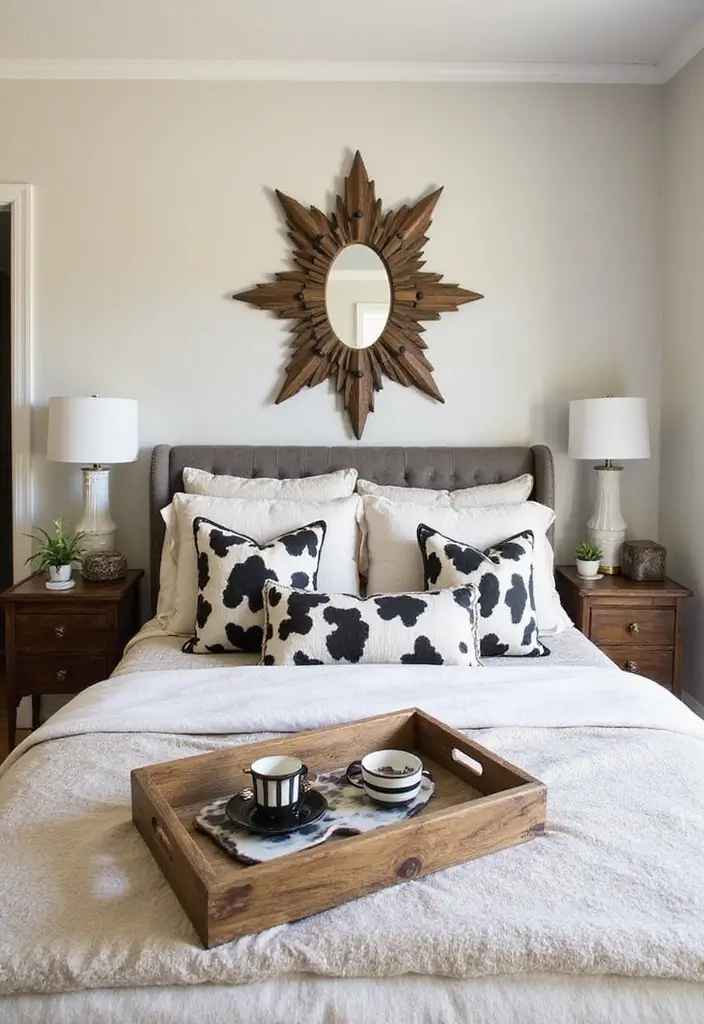 30 Cow Print Bedroom Ideas That Feel Fun & Trendy 11 30 Cow Print Bedroom Ideas That Feel Fun & Trendy - 10. Inviting Cow Print Accent Pieces