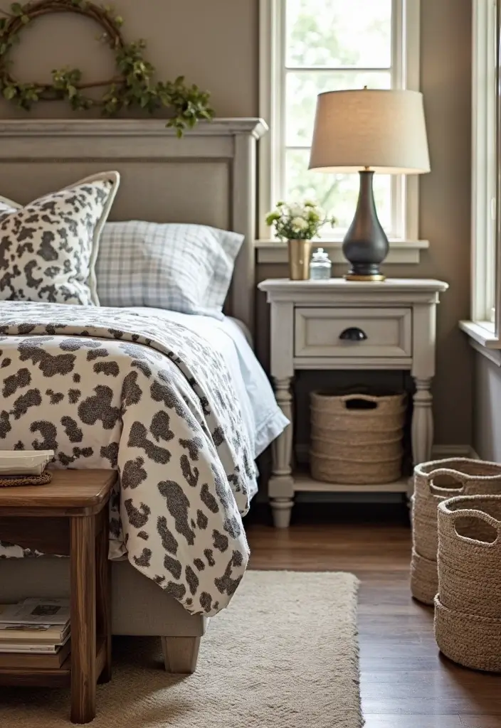 30 Cow Print Bedroom Ideas That Feel Fun & Trendy 16 30 Cow Print Bedroom Ideas That Feel Fun & Trendy - 15. Cow Print Decorative Storage