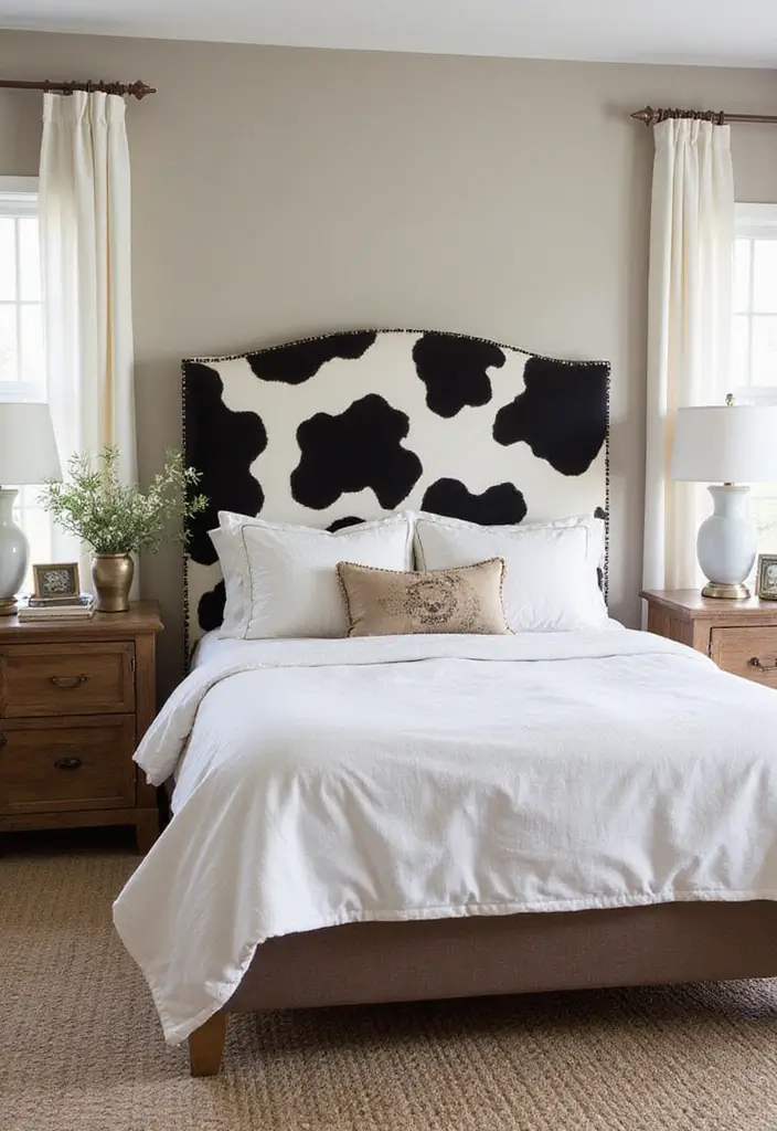 30 Cow Print Bedroom Ideas That Feel Fun & Trendy 19 30 Cow Print Bedroom Ideas That Feel Fun & Trendy - 18. Cow Print Upholstered Headboards