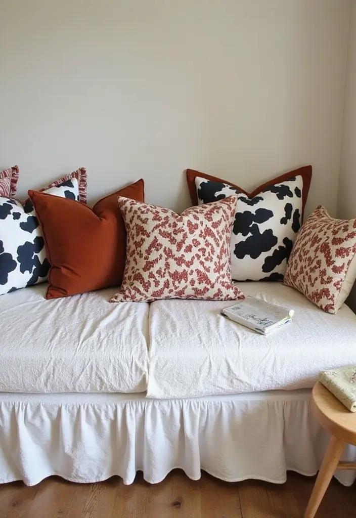 30 Cow Print Bedroom Ideas That Feel Fun & Trendy 24 30 Cow Print Bedroom Ideas That Feel Fun & Trendy - 23. Cow Print Pillows for Daybeds