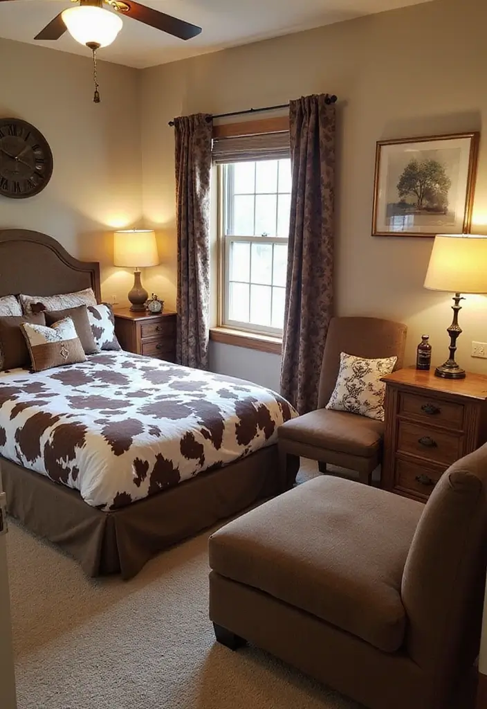 30 Cow Print Bedroom Ideas That Feel Fun & Trendy 25 30 Cow Print Bedroom Ideas That Feel Fun & Trendy - 24. Cow Print Décor for Guest Rooms